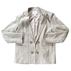 H by Halston Linen Blend Pinstriped Beige & White Blazer Medium
